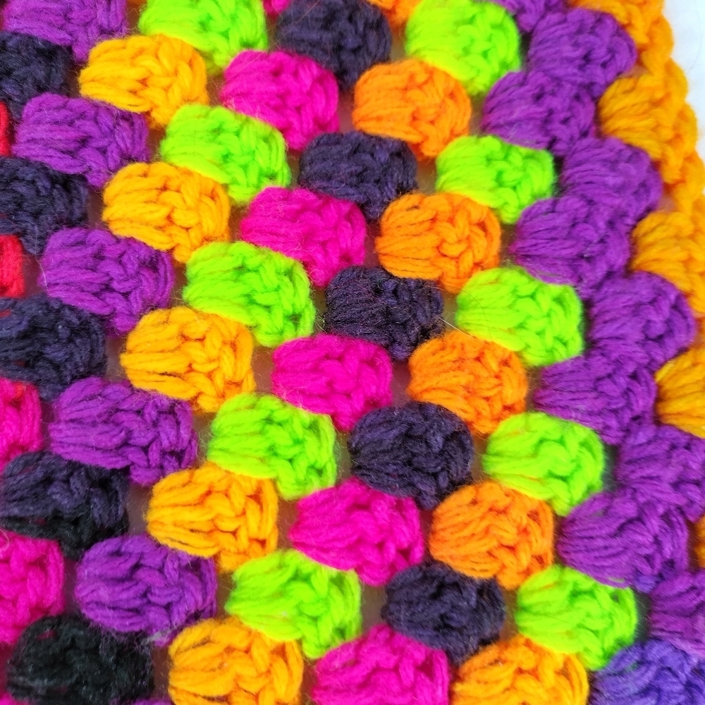 Colorful Afghan Crochet Lap Blanket Handmade 25” Square Funkadelic Granny - Picture 10 of 10